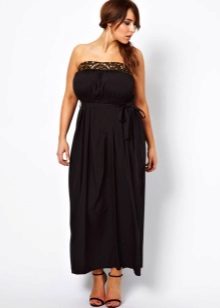 Black Ankle-length Bandeau Dress for Chubby Women