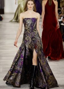 A-line slit strapless dress