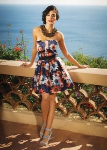 A-line Floral Strapless Dress