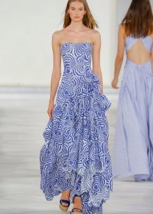 Strapless floor-length dress white and blue