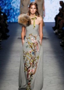 Fur under a strapless dress