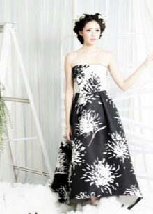 Strapless dress black and white with print