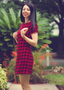 Short Red and Black Houndstooth Dress with Short Sleeve