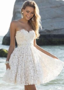 White Lace Bustier Dress with Sun Skirt