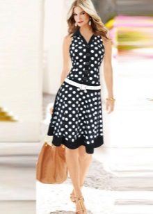 Polka Dot Low Waist Dress with Full Skirt