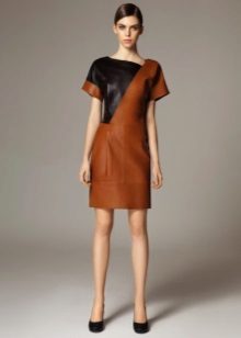 Brown eco-leather dress with black accents