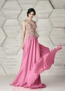 Dress from crepe de chine evening with rhinestones