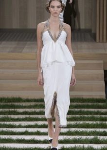 Crepe de chine evening dress with a slit