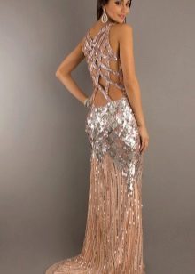 Beige prom dress with open back