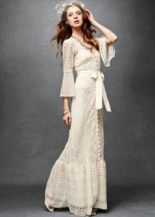 Boho style white floor dress