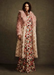 Fur coat under a winter dress