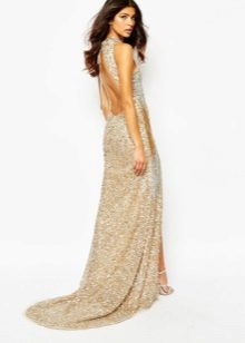 Beige floor dress with a train