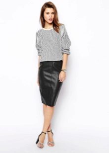 Black leather pencil skirt
