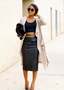 Black leather pencil skirt with high waist