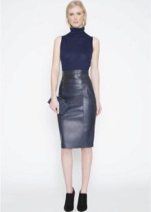 Black leather pencil skirt with high waist