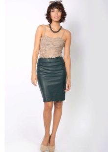 Leather dark green pencil skirt