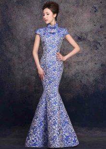 blue brocade mermaid dress