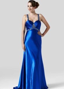 blue satin dress on the straps