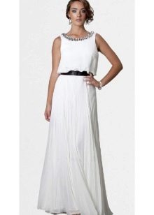 embroidered collar satin dress