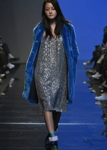 Blue coat to a gray dress