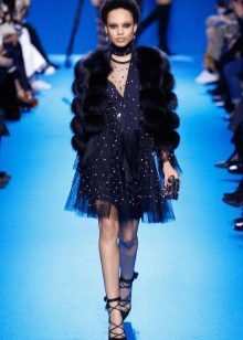 Fur coat to a blue dress