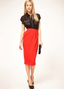 High Waist Knitted Red Skirt