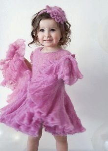 Knitted dress for girls with knitting needles