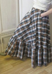 plaid maxi skirt with flounce