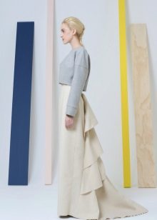 white straight skirt with vertical flounce