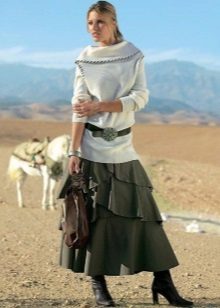 long skirt with asymmetric flounce