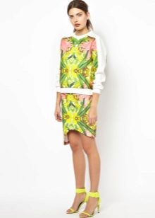 Asymmetric, colorful print skirt