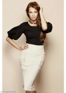 white pencil skirt and full sleeve blouse