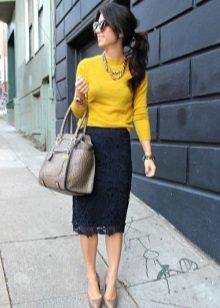 Black lace pencil skirt