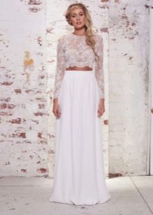 Long white half sun skirt with lace crop top
