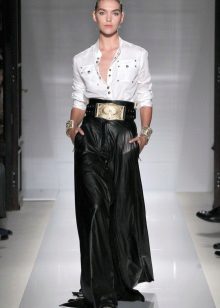 geniş kemer suni deri etek