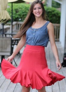 Short godet skirt for girls with a pear-like figure