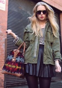 Leather skirt sun combined fabric parka