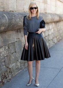 Leather skirt sun midi length for slim girls
