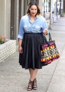 Leather skirt sun midi length for overweight girls
