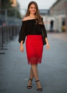Red pencil pencil skirt