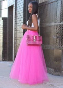 Pink layered long skirt