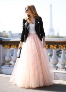Peach layered long skirt