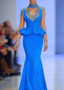 blue taffeta dress with embroidery
