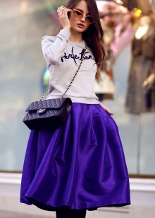 purple puffy midi skirt