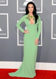 Floor-length light green dress with long sleeves