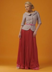 orange chiffon floor pleated skirt