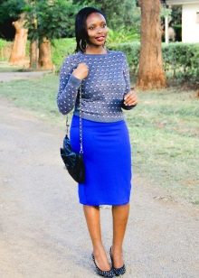 Blue pencil skirt for girls with a triangle shape