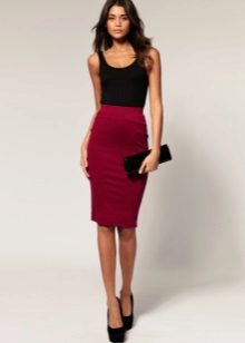 wine red pencil skirt
