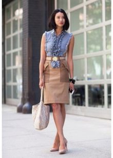 beige combination pencil skirt
