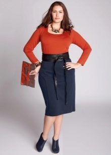  pencil skirt with leather belt for overweight women